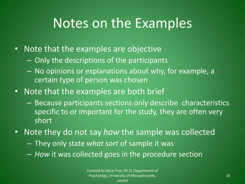 notes on the examples
