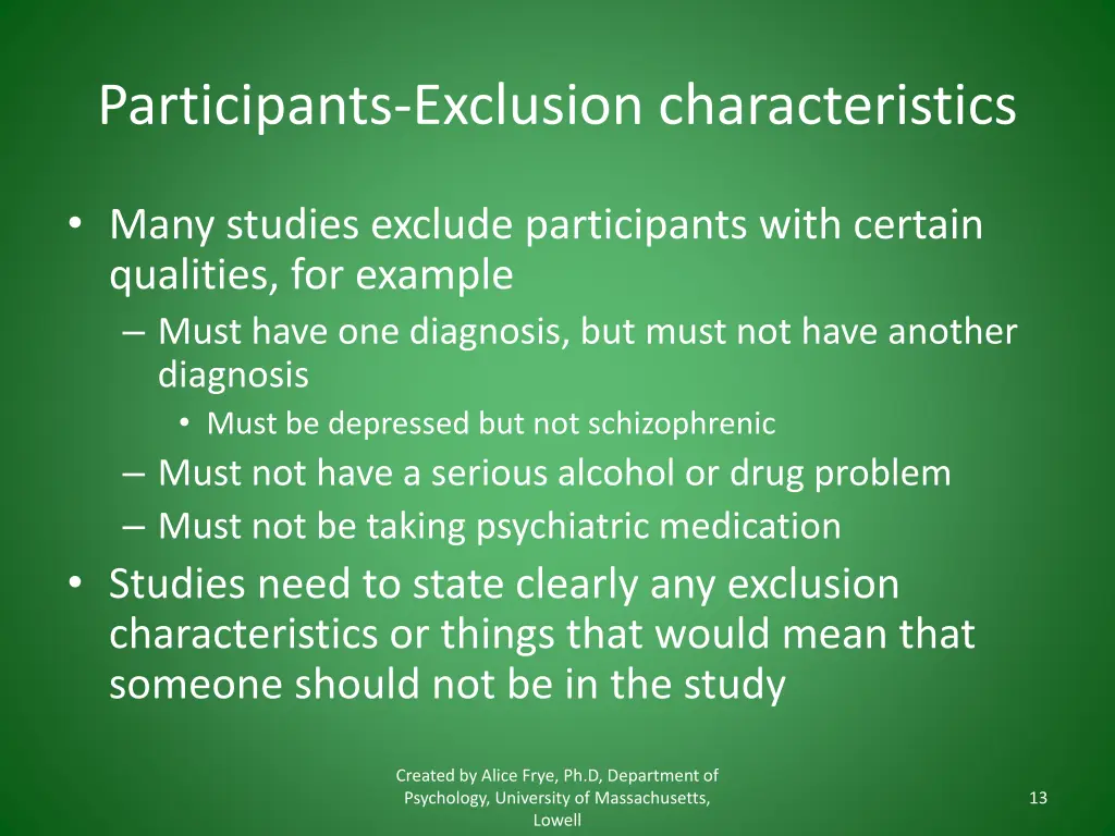 participants exclusion characteristics