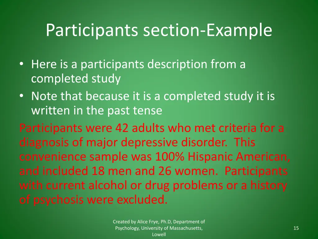 participants section example 1