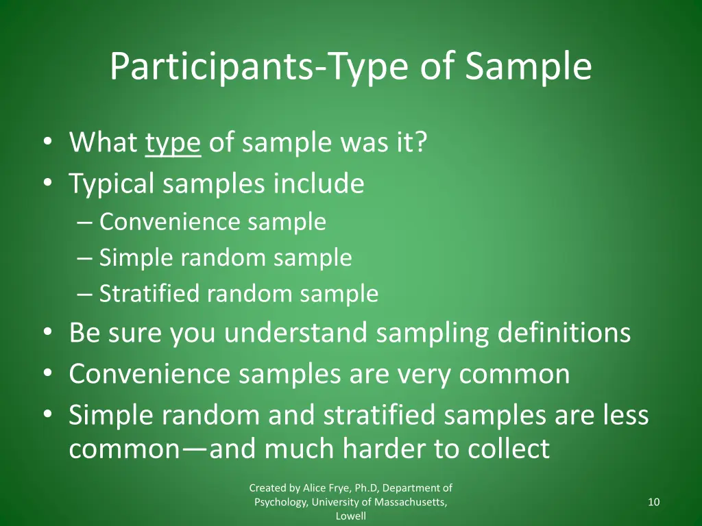 participants type of sample
