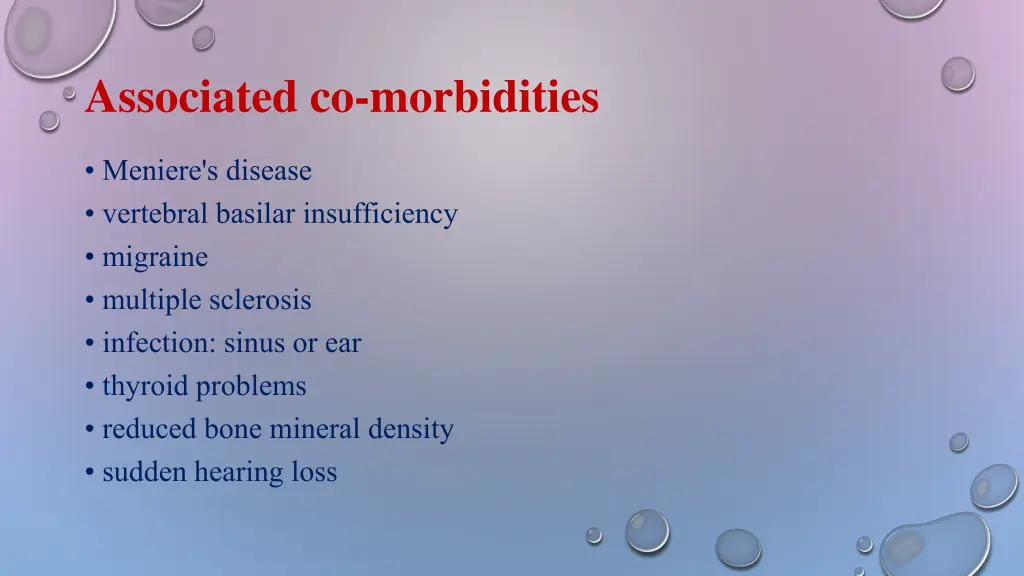 associated co morbidities