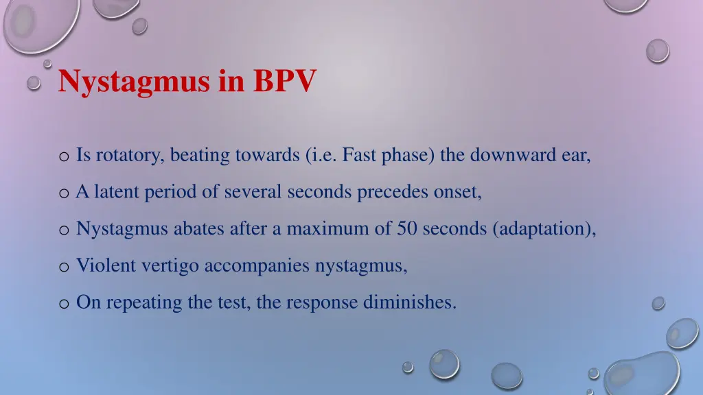 nystagmus in bpv