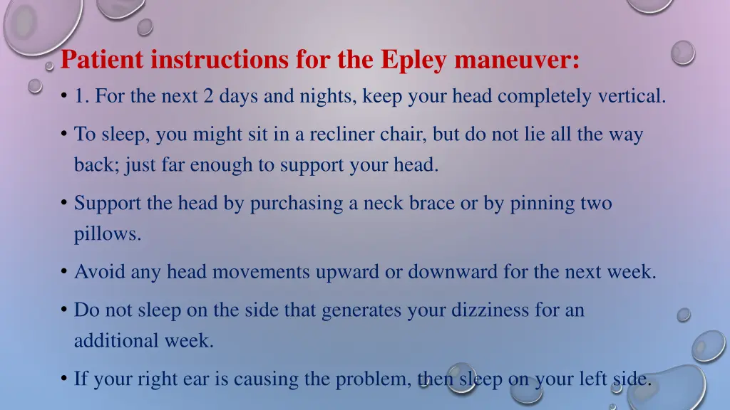 patient instructions for the epley maneuver