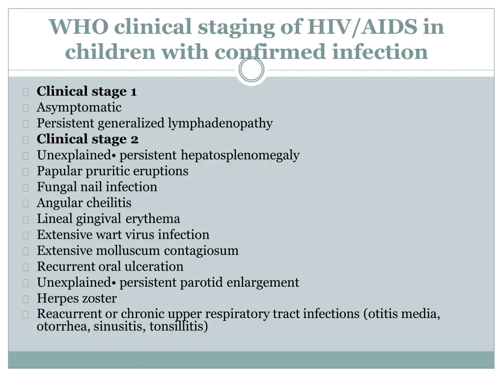 who clinical staging of hiv aids in children with