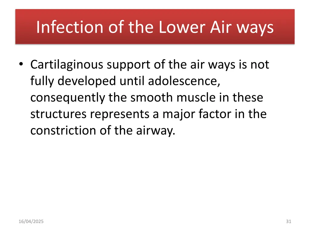 infection of the lower air ways