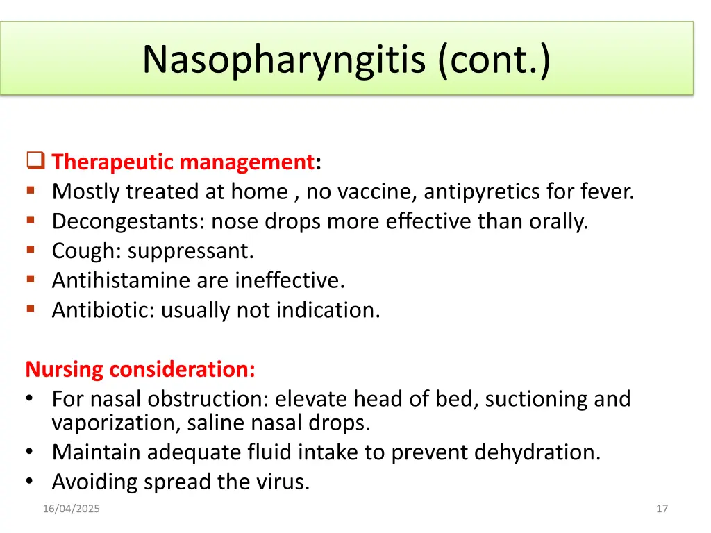 nasopharyngitis cont