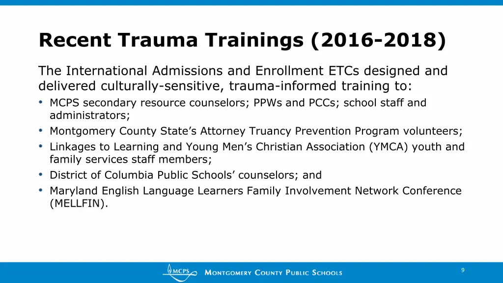 recent trauma trainings 2016 2018