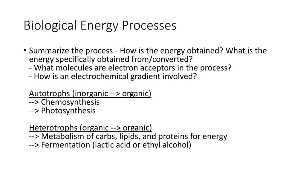biological energy processes