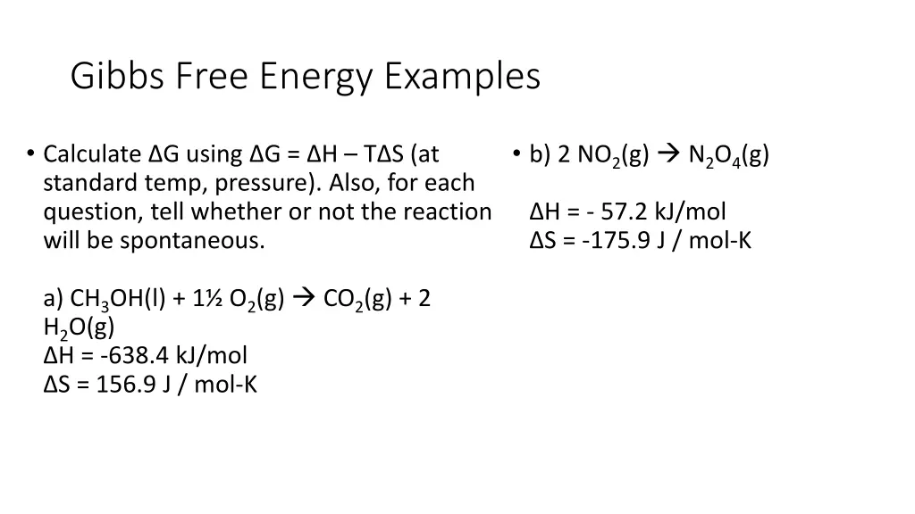 gibbs free energy examples