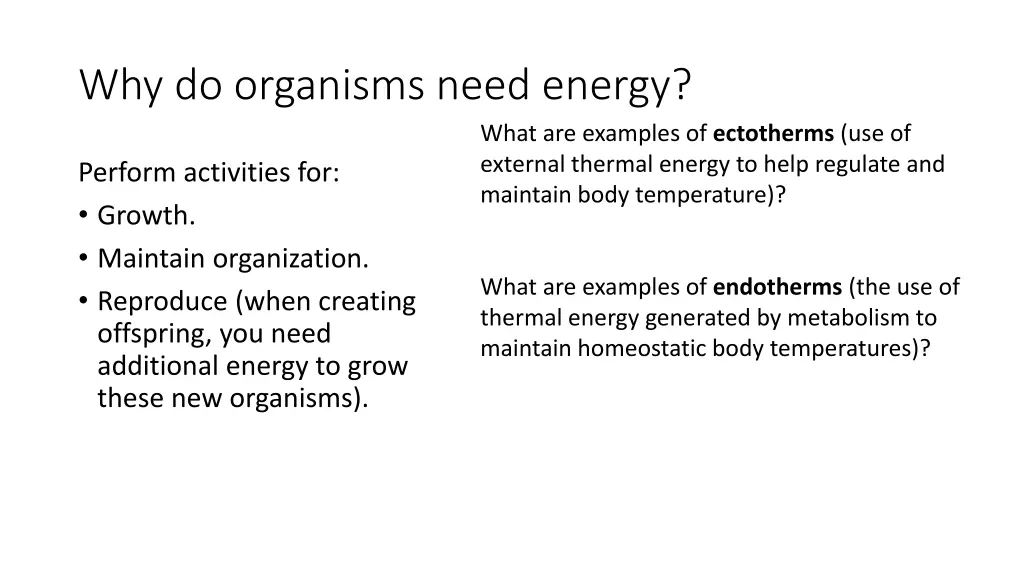 why do organisms need energy