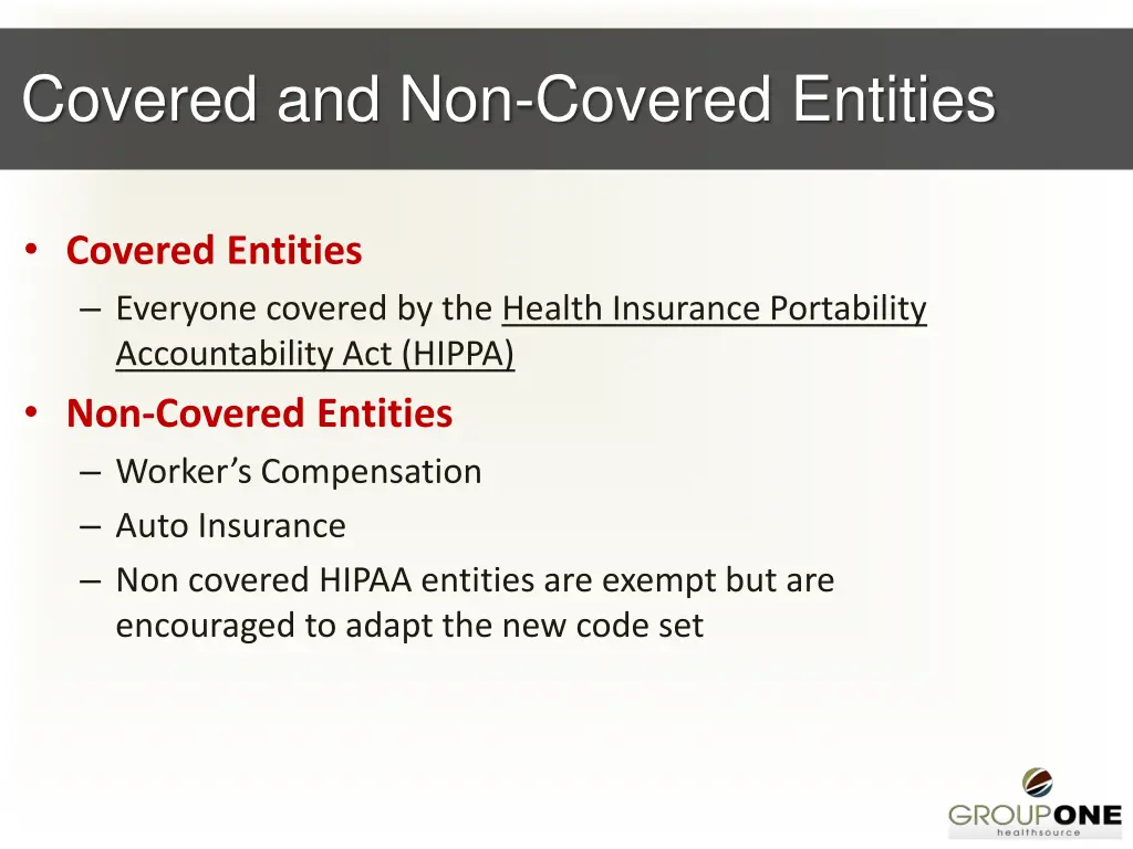 covered and non covered entities