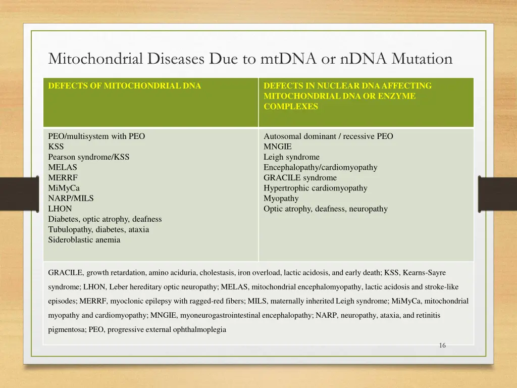 mitochondrial diseases due to mtdna or ndna