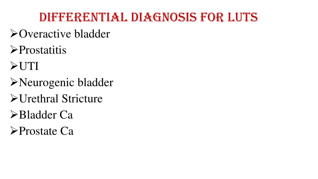 differential diagnosis for luts overactive