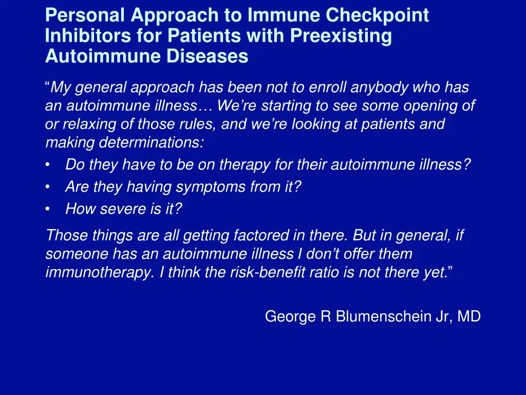 personal approach to immune checkpoint inhibitors
