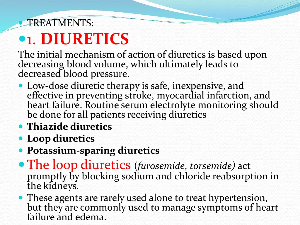 treatments 1 diuretics the initial mechanism