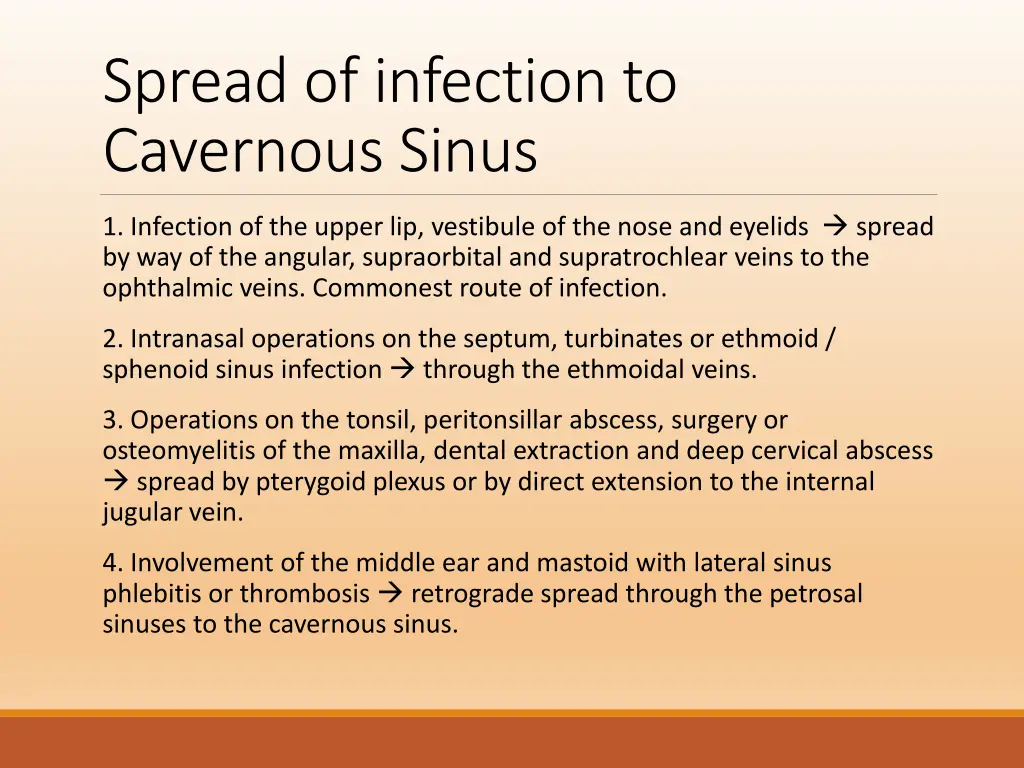 spread of infection to cavernous sinus