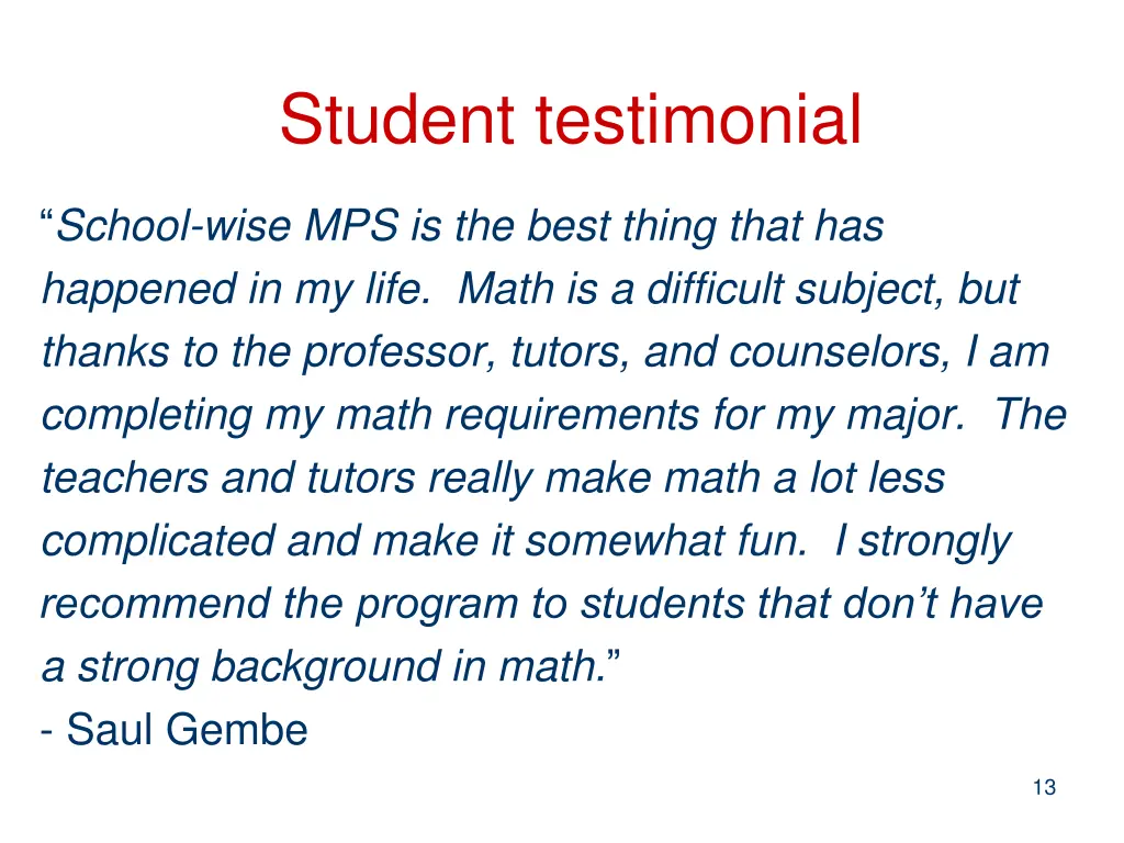 student testimonial