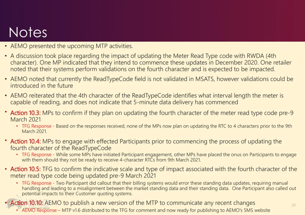 notes aemo presented the upcoming mtp activities