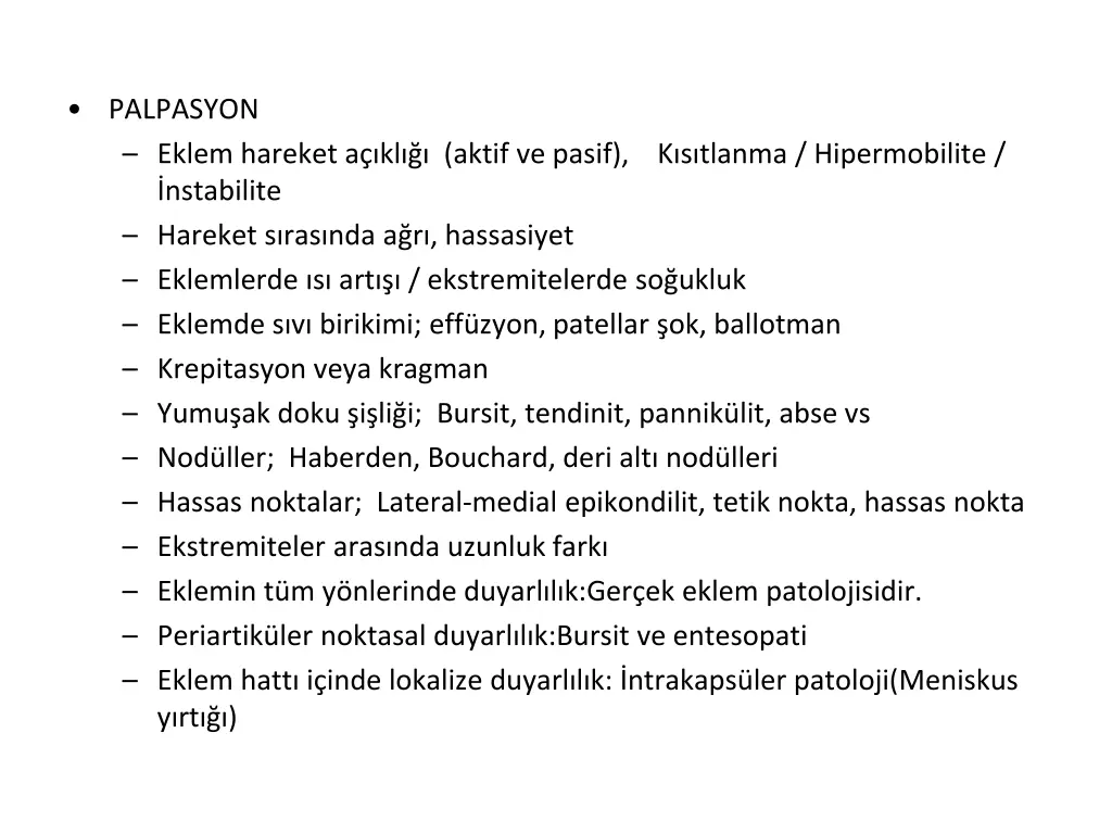 palpasyon eklem hareket a kl aktif ve pasif