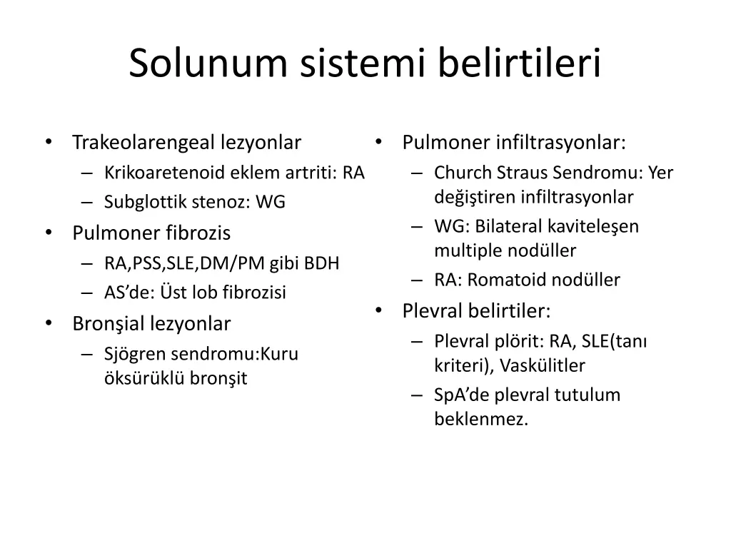 solunum sistemi belirtileri