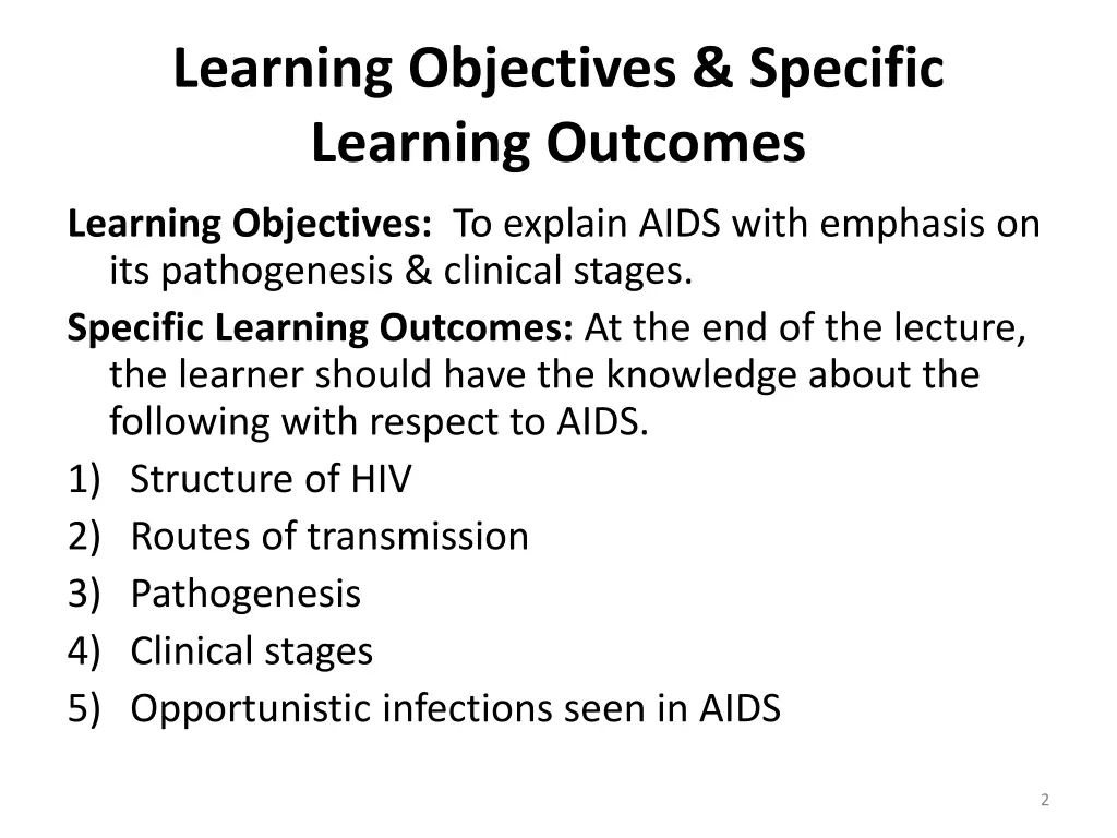 learning objectives specific learning outcomes