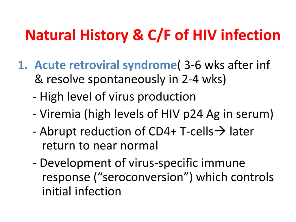 natural history c f of hiv infection