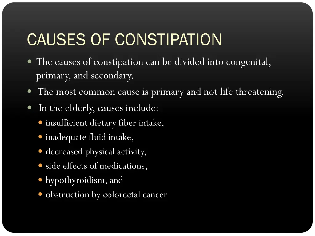 causes of constipation