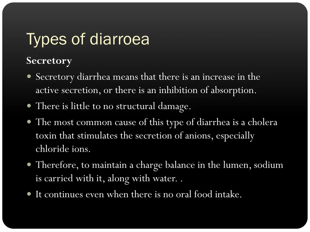 types of diarroea