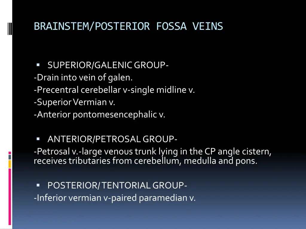 brainstem posterior fossa veins