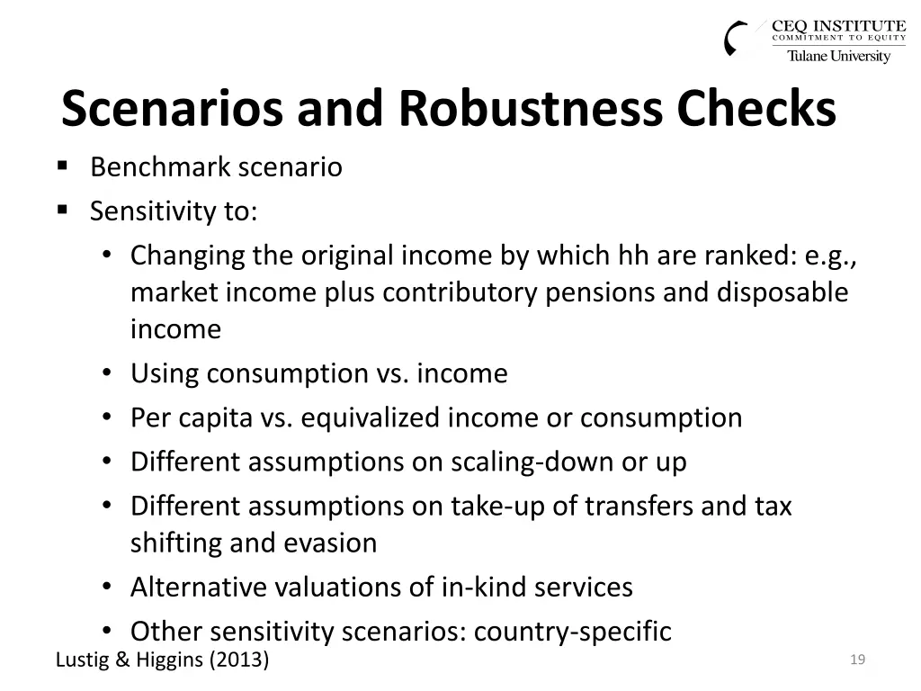 scenarios and robustness checks benchmark