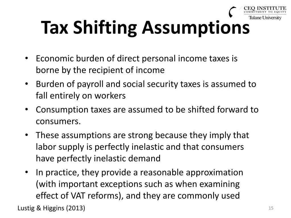 tax shifting assumptions