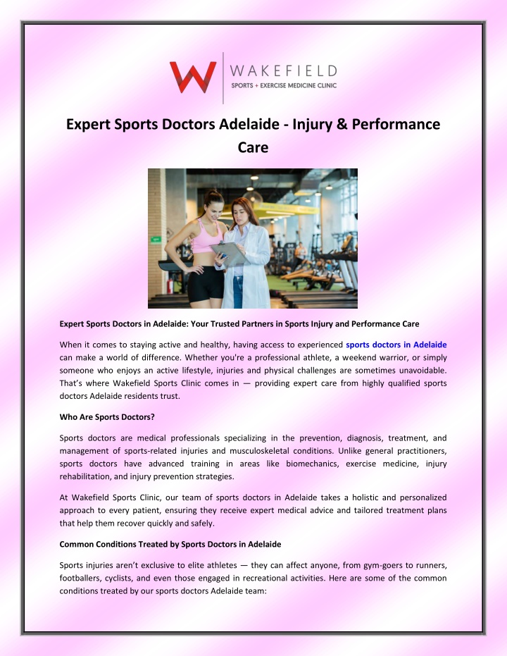 expert sports doctors adelaide injury performance
