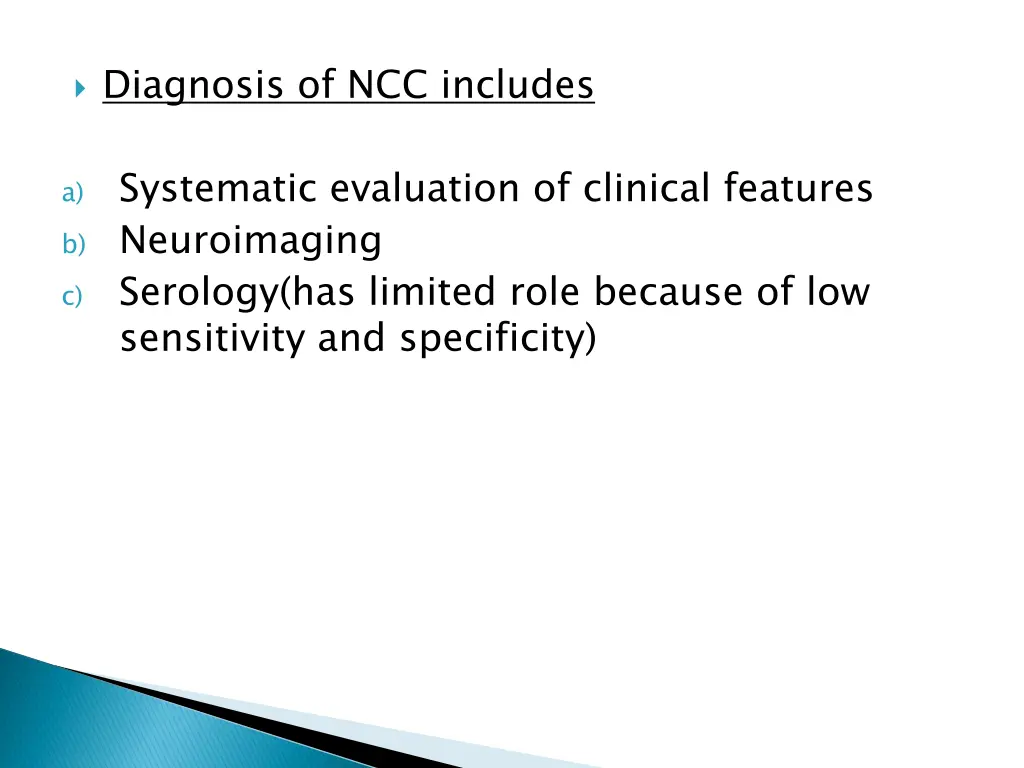 diagnosis of ncc includes