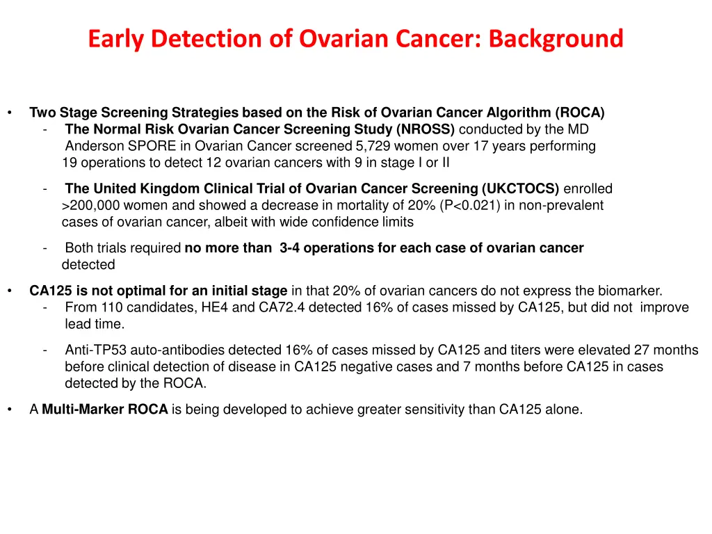 early detection of ovarian cancer background