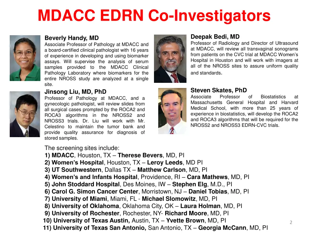 mdacc edrn co investigators