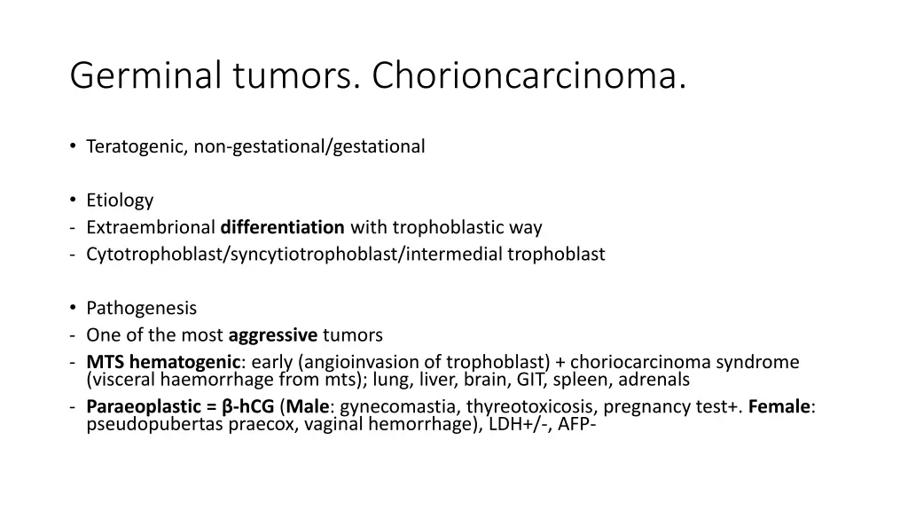 germinal tumors chorioncarcinoma