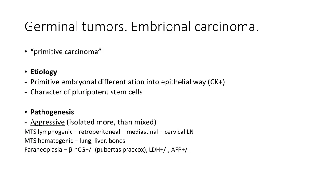 germinal tumors embrional carcinoma