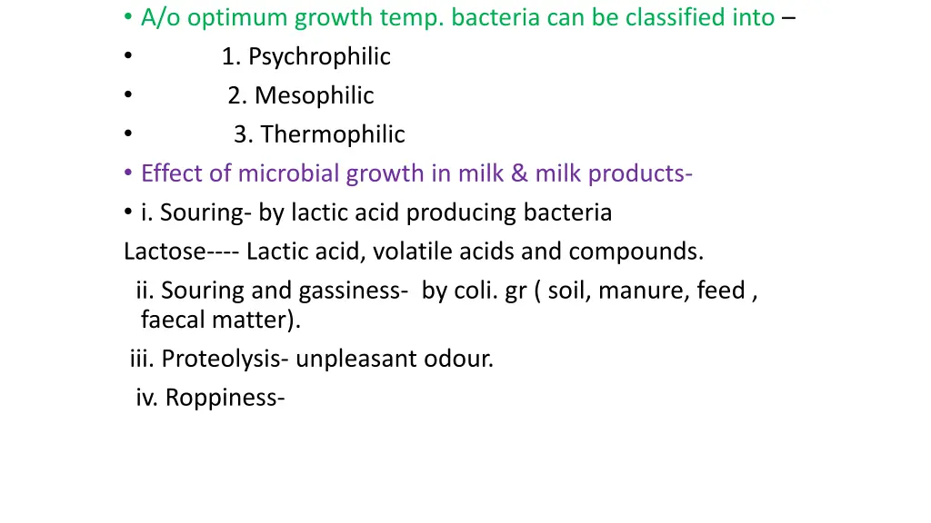 a o optimum growth temp bacteria