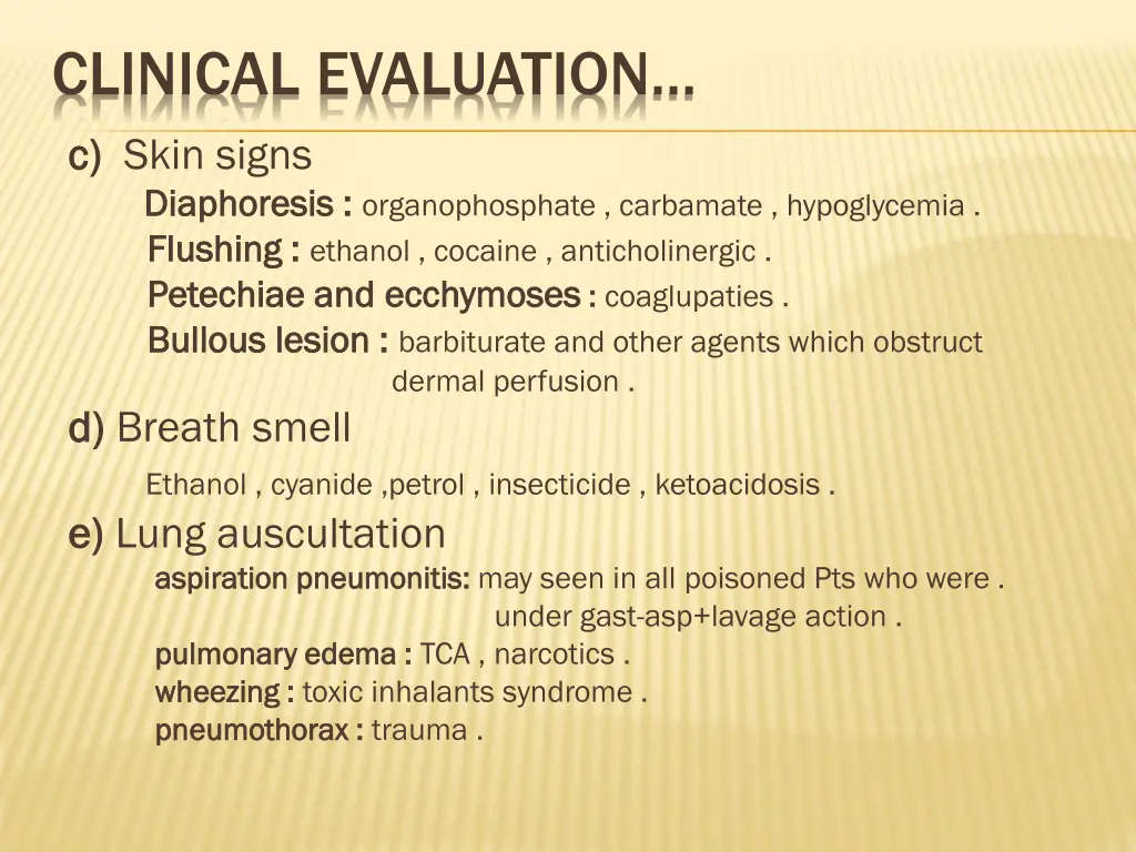 clinical evaluation c c skin signs diaphoresis