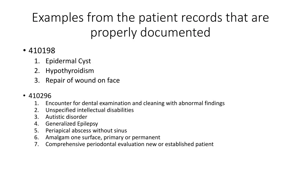 examples from the patient records that 1