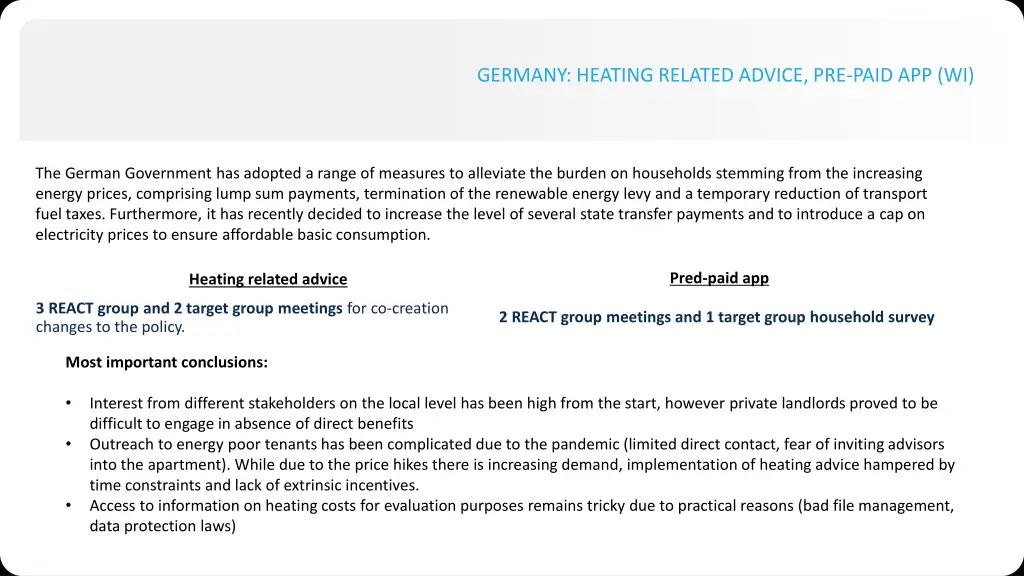germany heating related advice pre paid app wi