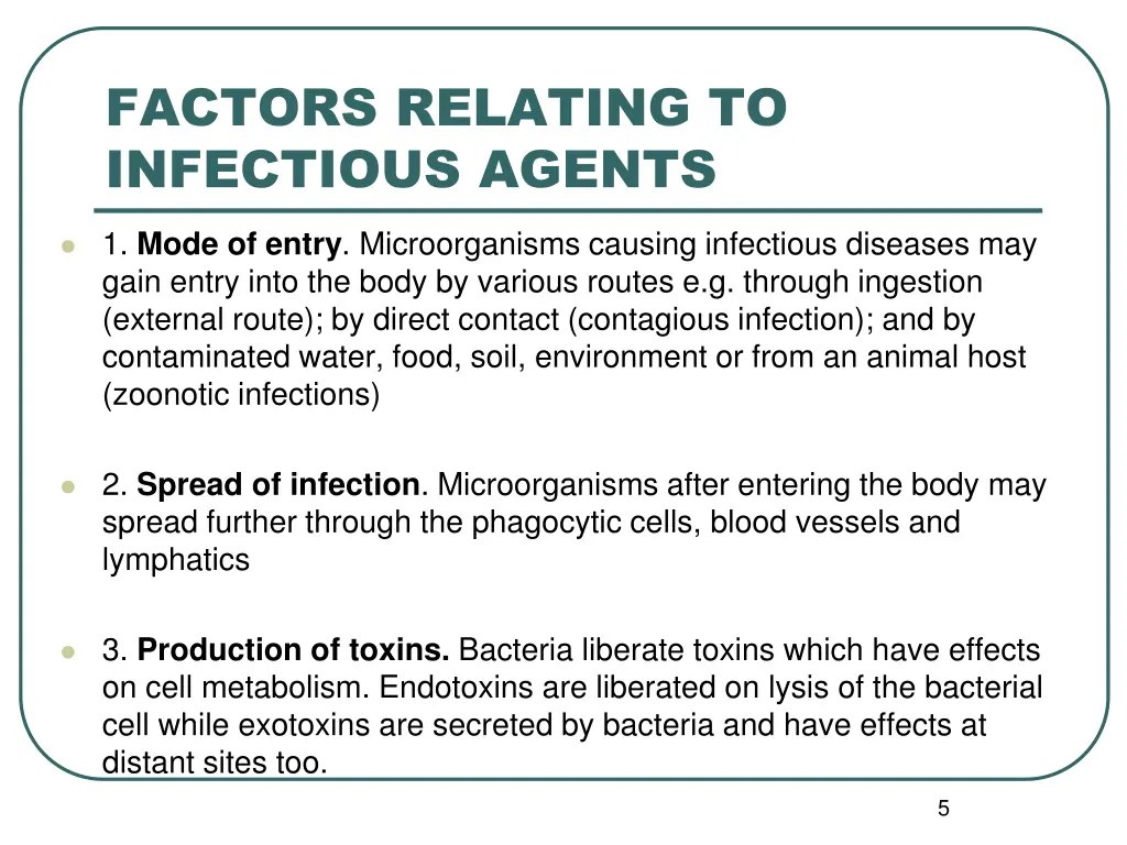 factors relating to infectious agents
