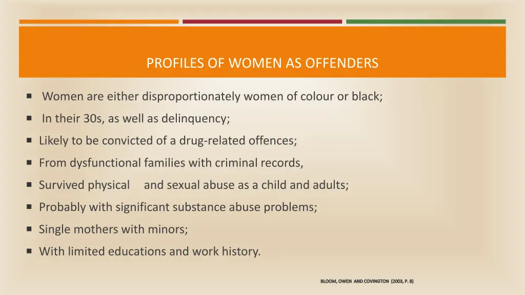 profiles of women as offenders