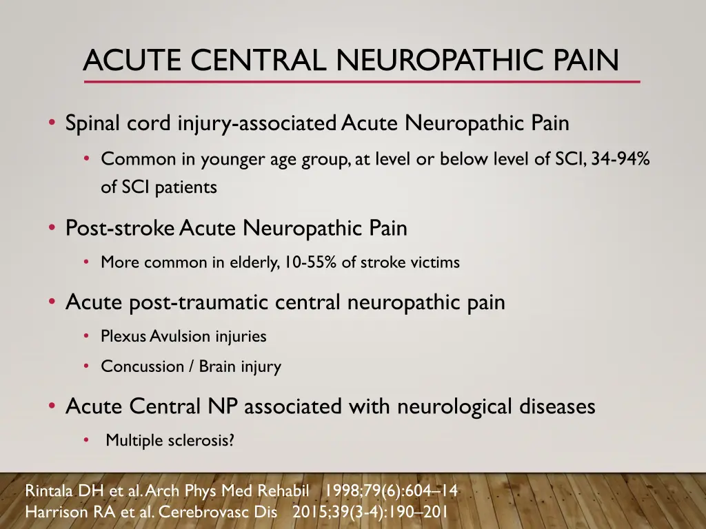 acute central neuropathic pain