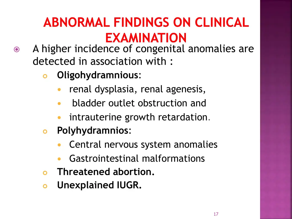 abnormal findings on clinical examination