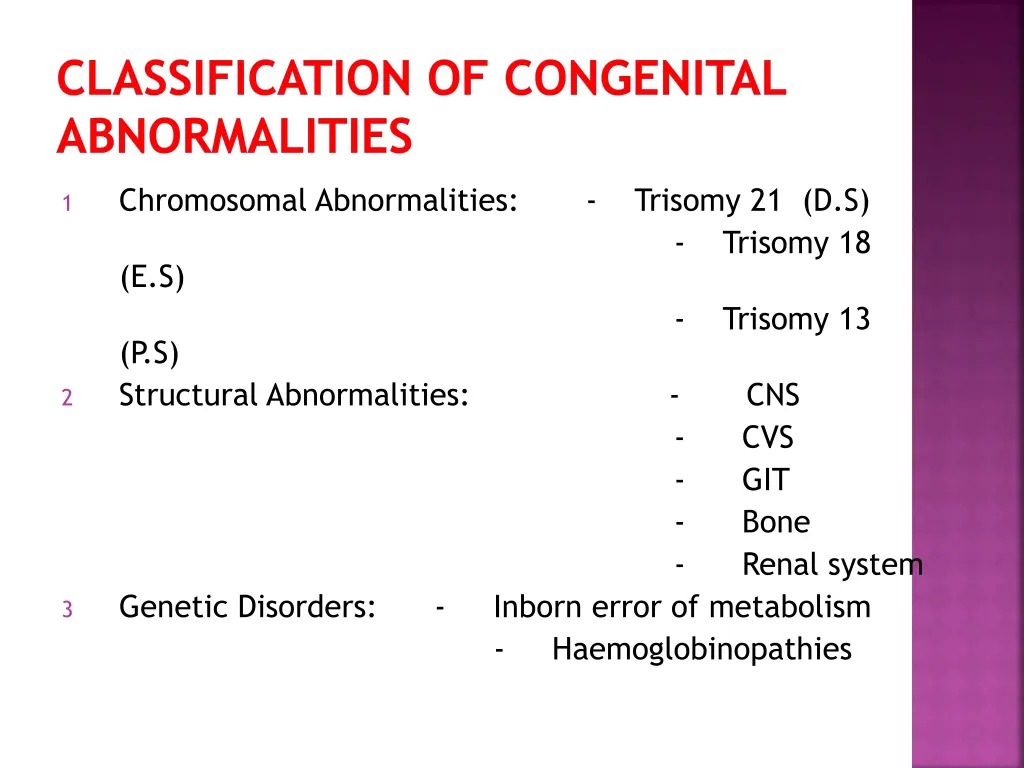 classification of congenital abnormalities