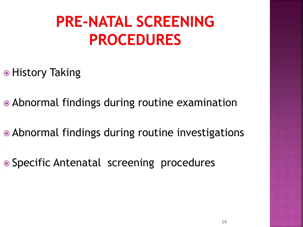 pre natal screening procedures