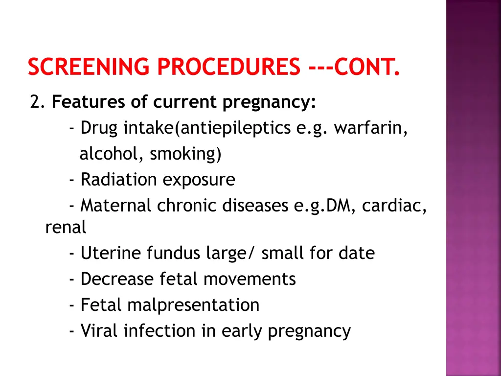 screening procedures cont 1