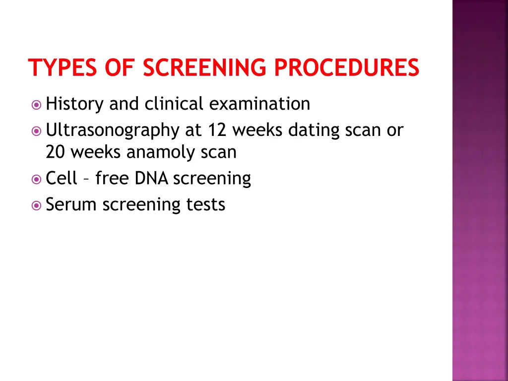 types of screening procedures