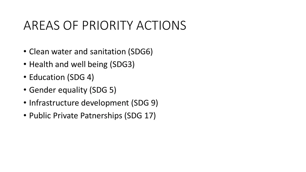 areas of priority actions